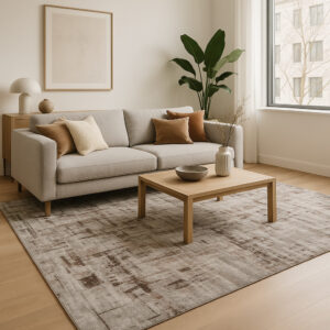 Tapete Para Sala Geométrico Grande 1 Metro e 2 Metros Moderno Triângulo Antiderrapante - Várias Estampas - Obra de Arte Branco/Marrom