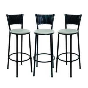 KIT 3 BANQUETAS BANCO ALTO ENCOSTO PRETO COZINHA AREA GOURMET MOVEIS DE JUNCO - bege