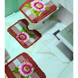 Tapete Para Banheiro Jogo 3 Peças Conjunto Tapetes Toalha Chão Piso Estampas Liso Barato Promoção - VERNIZ ESTAMPADO