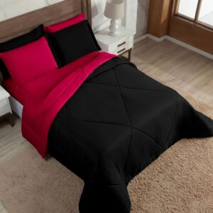 Kit de Edredom Casal Queen Dupla Face Quentinho e Macio - Preto/Pink