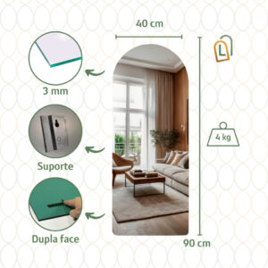 Espelho Lopazzi GRANDE ORGÂNICO RETANGULAR VIDRO DECORAÇÃO PARA SALA QUARTO BANHEIRO SUPORTE OU DUPLA FACE - Arcos 90x40