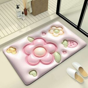 Tapete de Banheiro Efeito 3D Antiderrapante Super Absorvente Saída Chuveiro Box Super Absorvente 58x38cm - flor rosa-8
