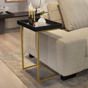Mesa Lateral De Apoio Jb 4774 Com Espelho E Pé De Aço EEA - CORES - Preto/Dourado