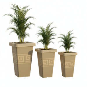 Kit 3 Vasos Plástico Reforçado Coluna Grego Quadrado P M G Para Plantas Decoração Jardim Varanda - Areia