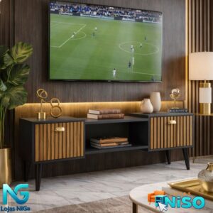 Rack Bancada Studio Leão 1.80cm Tv 75pol e 1.20 com pés Tv 50pol Home com 2 Portas - Lançamento Mirassol - RACK STUDIO 1.20 PTO/RIPADO