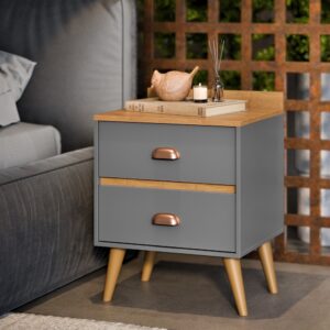 Mesa De Cabeceira Criado Pes Palito Madri Retro 2 Gavetas Madero