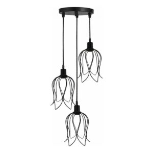 Pendente Triplo Lustre Luminária Aramado Tulipa Cabo Cristal 1 Metro - PRETO