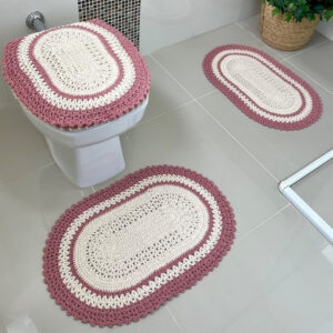 Jogo De Banheiro Em Crochê 3 Peças Vezinho Artesanal - Rosê