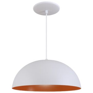 Pendente Meia Lua Bola 34cm em Alumínio Cores Cobre Arandela Luminária Sala Quarto Cozinha - Branco Textura C/ Cobre