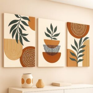 Quadro Decorativo 3 Peças Folhas de Plantas Tropicais em Estilo Boêmio Decoração Para Casa
