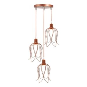 Pendente Triplo Lustre Luminária Aramado Tulipa Cabo Cristal 1 Metro - ROSE GOLD