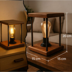 Abajur de Madeira Rústico Industrial de Mesa Bivolt – Decoração Exclusiva com Estilo Retrô