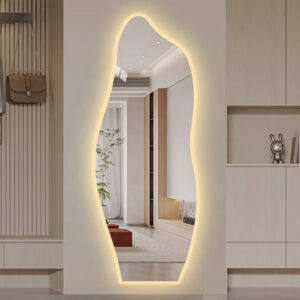 Espelho Orgânico 110cm 50cm LED Quente/Frio/S/LED Flame Premium Quarto Sala Salão Loja Instalação Fácil - Espelho 110x50cm LED Quente