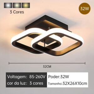 Luminária Plafon Moderno Dourado LED, Para Sala, Quarto, Hall de Entrada, Sala de Estar Bivolt 85-265V - HH250903(32X26X10CM)