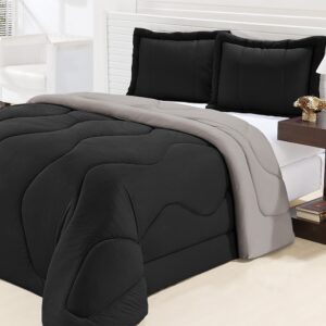 Edredom Queen Dupla Face Malha Gel 3 Peças - Preto Com Cinza
