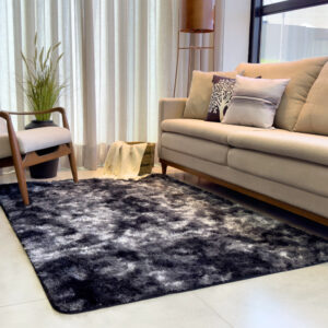 Tapete Decorativo Grande 3,00x2,00 Peludo Sala de Estar Macio Confortável Luxo - Preto Mesclado