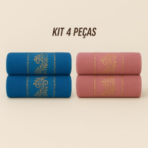 Kit4 Toalhas de Banho Banhão Gigante 100% Algodão – Super Macias, Alta Absorção e Qualidade Premium - KIt 4 Toalhas - Azul&Rose