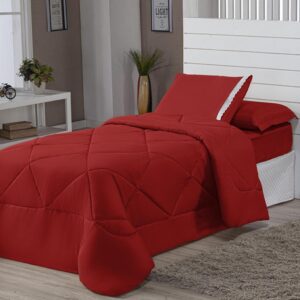 Edredons Solteiro Inverno 04 Peças Ternura Infantil Barato - VERMELHO