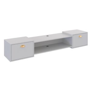 Rack Bancada Studio Leão 1.80cm Tv 75pol e 1.20 com pés Tv 50pol Home com 2 Portas - Lançamento Mirassol - RACK LEAO BRANCO