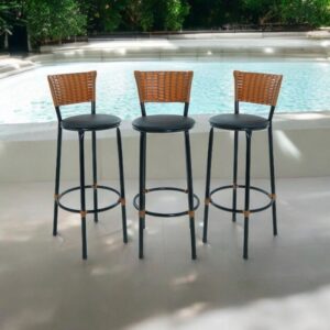 KIT 3 BANQUETAS BANCO ALTO DE COZINHA AREA GOURMET MOVEIS DE JUNCO - 3.bq.alta.imbuia/preto