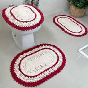 Jogo De Banheiro Em Crochê 3 Peças Vezinho Artesanal - Vermelho