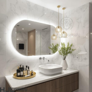 Espelho Oval com LED Bivolt – Iluminado, Moderno e Perfeito para Banheiro e Maquiagem