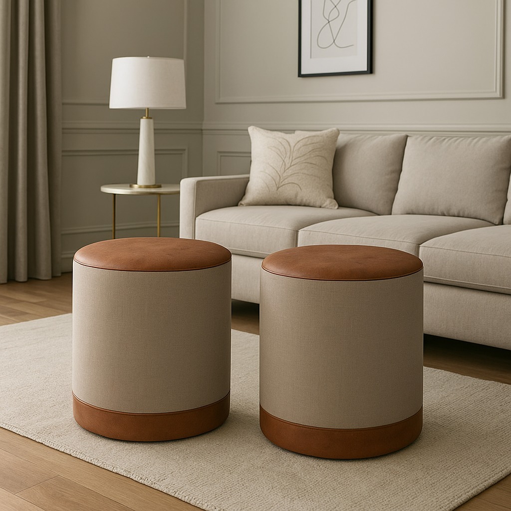 Kit Puff Marrocos Linho pés madeira 2unidades banco banqueta envio imediato