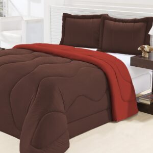 Edredom Queen Dupla Face Malha Gel 3 Peças - Marrom com Telha