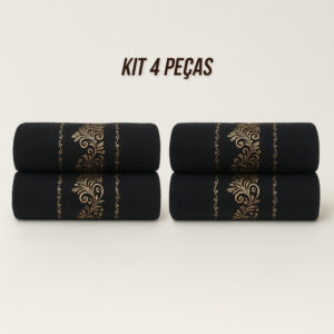 Kit4 Toalhas de Banho Banhão Gigante 100% Algodão – Super Macias, Alta Absorção e Qualidade Premium - KIt 4 Toalhas - Preto