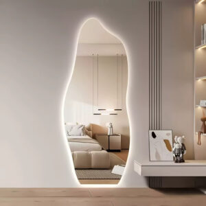 Espelho Orgânico 110cm 50cm LED Quente/Frio/S/LED Flame Premium Quarto Sala Salão Loja Instalação Fácil