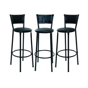 KIT 3 BANQUETAS BANCO ALTO ENCOSTO PRETO COZINHA AREA GOURMET MOVEIS DE JUNCO - preto