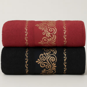 Kit 2 Toalhas de Banho Premium Gigante 100% Algodão – Felpudas, Macias e Super Absorventes - Kit 2Toalhas–Preto&Bordô