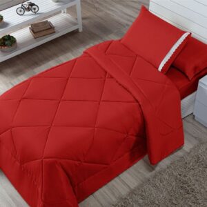 Kit Edredom Solteiro Infantil Aconchego com Lençol 04 Peças - VERMELHO