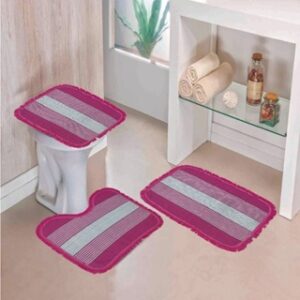 Tapete Para Banheiro Jogo 3 Peças Conjunto Tapetes Toalha Chão Piso Estampas Liso Barato Promoção - ROSA PINK LISO