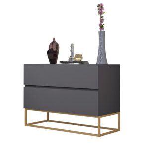 Mesa Cabeceira Eros 60cm Com Gavetas Pés Dourado Estilo Industrial