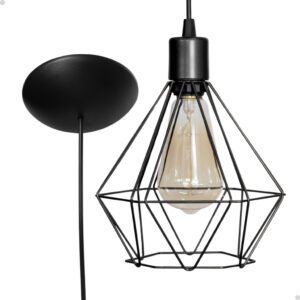 Kit 5 Lustre Pendente Luminária Diamante Aramado Teto Sala Cozinha Preto