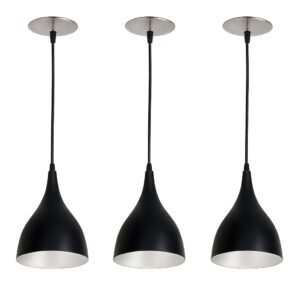 Kit 3 Pendente de Luminária Modelo Gota para Cozinha, Sala, Quarto Escritótio, Area Gourmet - Preto/Aluminio