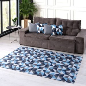 KIT TAPETE SALA QUARTO GEOMETRICO 1M X 1,40M + 04 CAPAS GORGURINHO 45CMX45CM JOGO COMPLETO - AZUL ABSTRATO