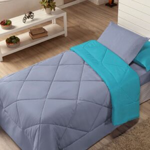 Kit Edredom Solteiro Infantil Aconchego com Lençol 04 Peças - CINZA TIFFANY