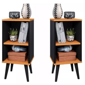 Kit 2 Mesa de Cabeceira ou Unitário para Quarto Charme Retrô Várias Cores Apoio de Cama Mesinha - KIT CHARME PRETO CINAMOMO