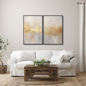Quadro Decorativo 2 Telas Arte Abstratas Para Sala Quarto Escritorio - Preto sem Vidro 50x75