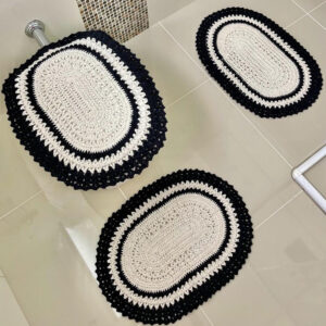 Jogo De Banheiro Em Crochê 3 Peças Vezinho Artesanal - Preto