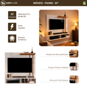 Painel Ripado TV Para Sala Com Nicho e Prateleira Espaçosa Organização Elegante Moderna e Resistente