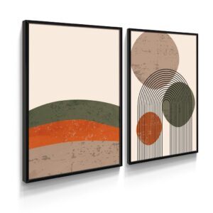 Quadro Decorativo Minimalista Boho Terracota Tons Quentes Para Sala de Jantar Estar Com Moldura - Preto / 30x42