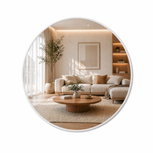 Espelho Adnet Com Alça Couro Redondo Decorativo Várias Tamanhos + Suporte - Moldura Branco