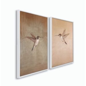 Kit2 QUADROS decorativo com MOLDURA CAIXA ALTA grande 41x61 cm Beija-Flor, Arte Minimalista Retrô para Decoração Rústica - Branco fosco 41x61X3.5 cm