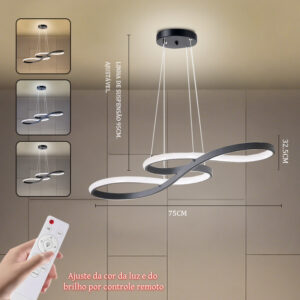 Lustre Moderno De Controle Remoto 110V-220V Dourado 75cm 3 Cores Pendentes Vários Modelos Para Sala De Estar - A/Preta/Telecontrole/110V-220V