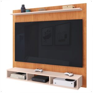 Painel Suspenso Rack Para Sala TV até 50 Polegadas Prateleira e Nicho Ideal Quarto Estante Home - Cinamomo /Off