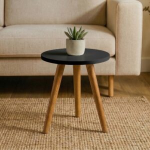 Conjunto de Mesinhas Canto E Apoio Pe Palito Madeira Tripe Porta Quadros E Objetos MDF Branco - Un Preto 35x30