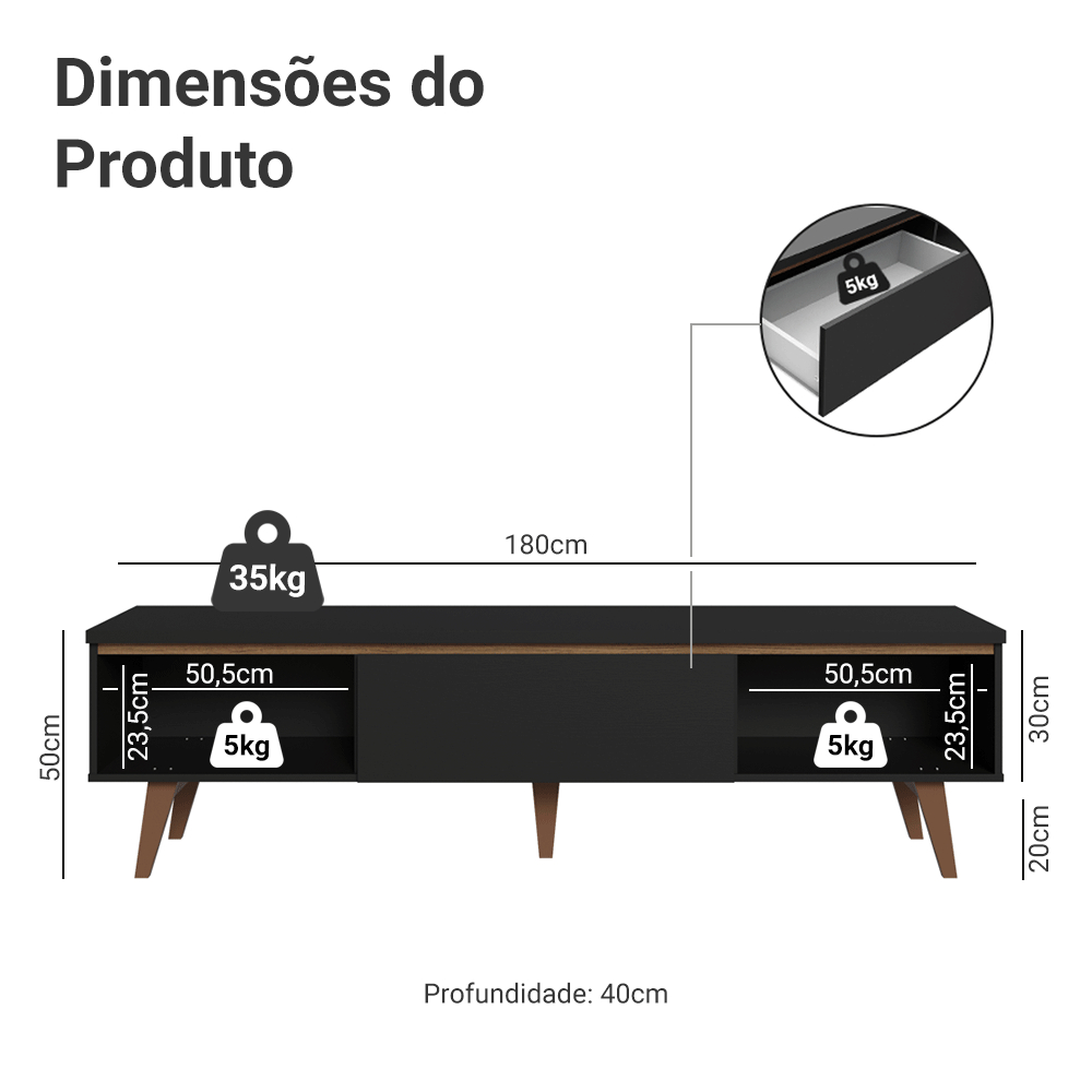 Rack para TV até 75 Polegadas 2 Portas 1 Gaveta Reims Madesa